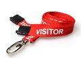  Red Visitor Lanyards, 15mm width with safety breakaway and metal lobster clip (Pack of 100)
